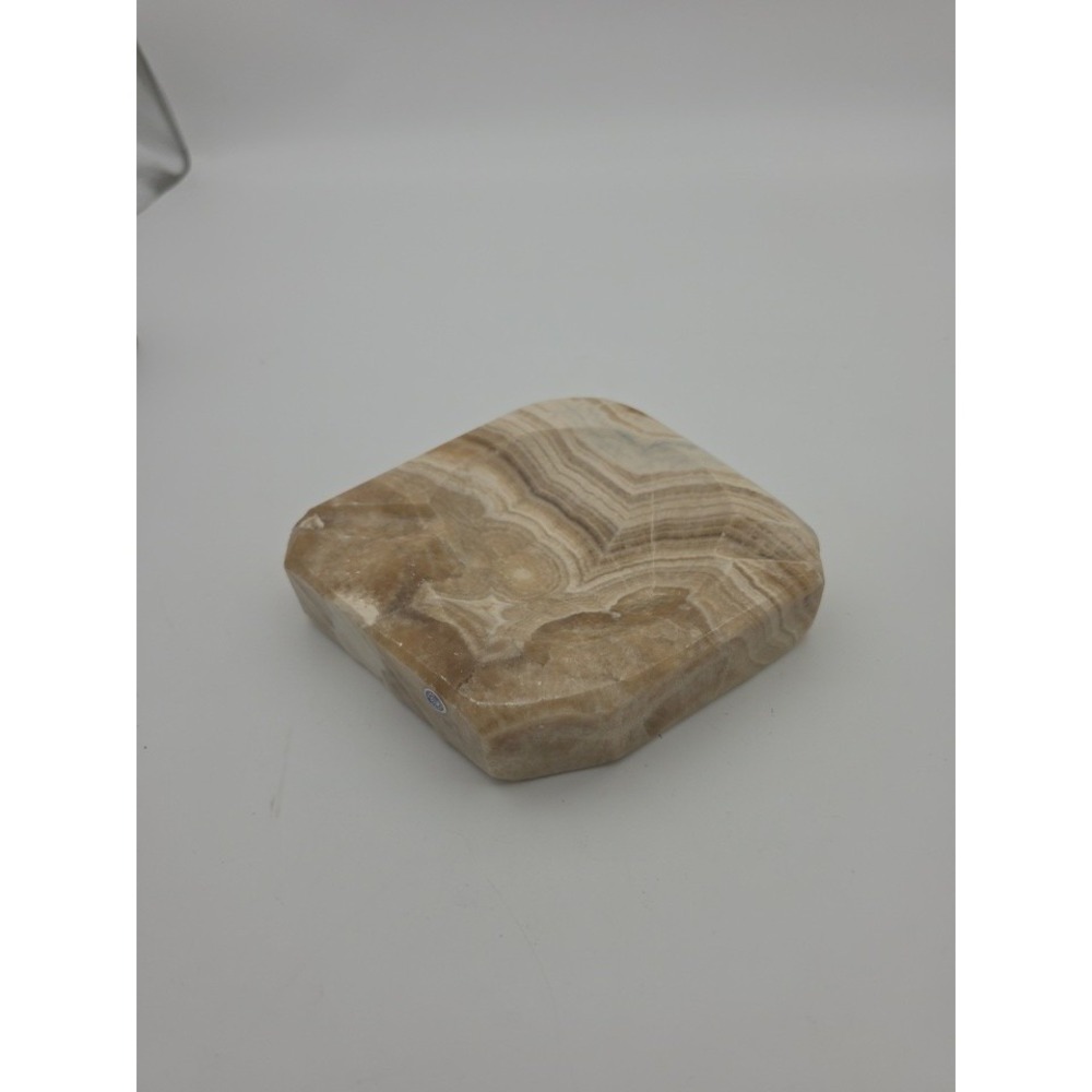 Vintage Marble Carved Stone Ashtray Beige & White 7/8"